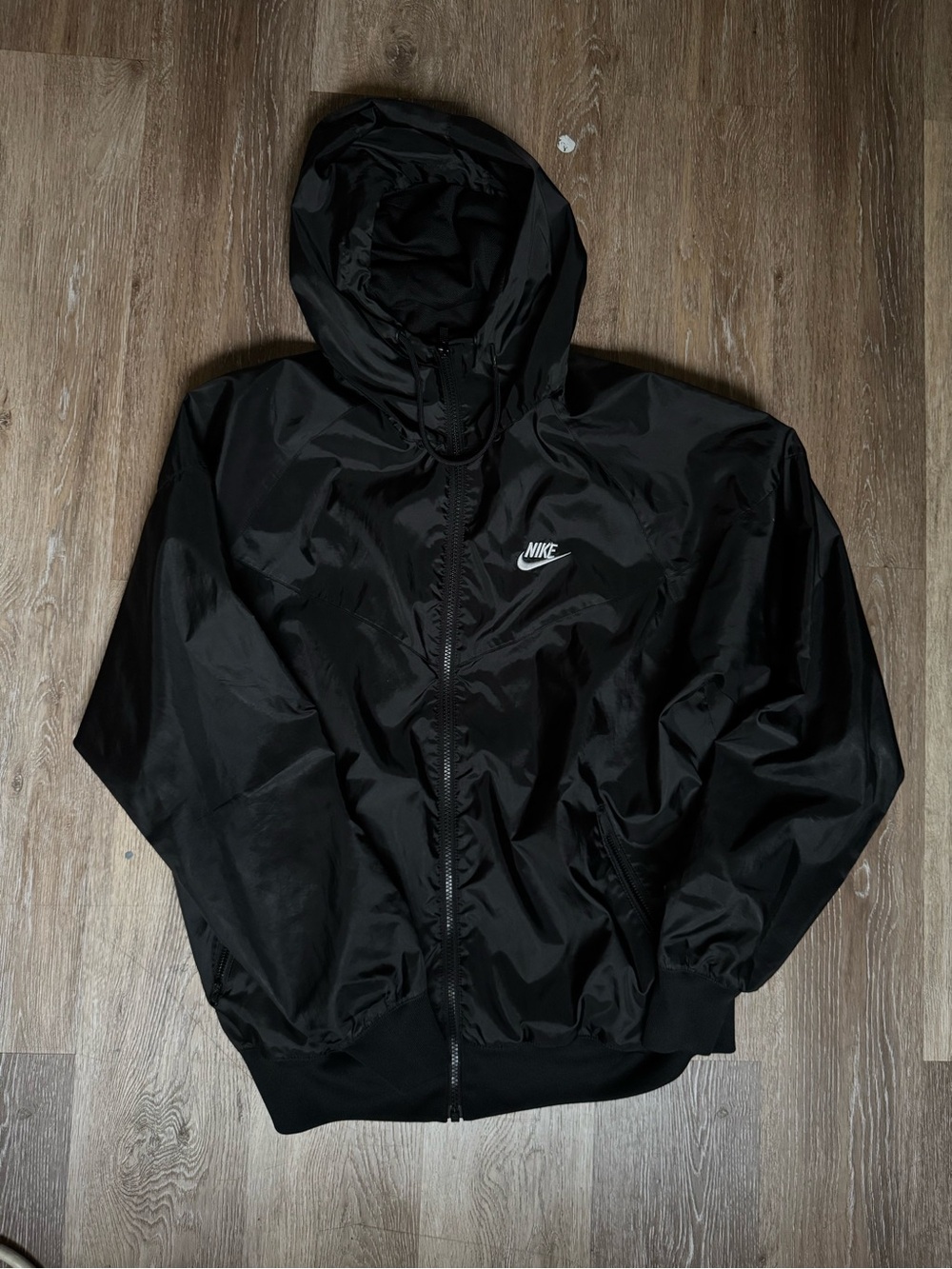 Nike Black Hooded Windbreaker with White Logo